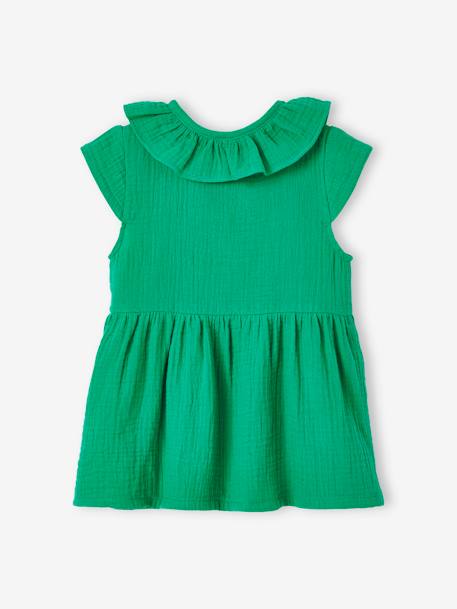 Vestido com gola larga, em gaze de algodão, para bebé laranja+verde 