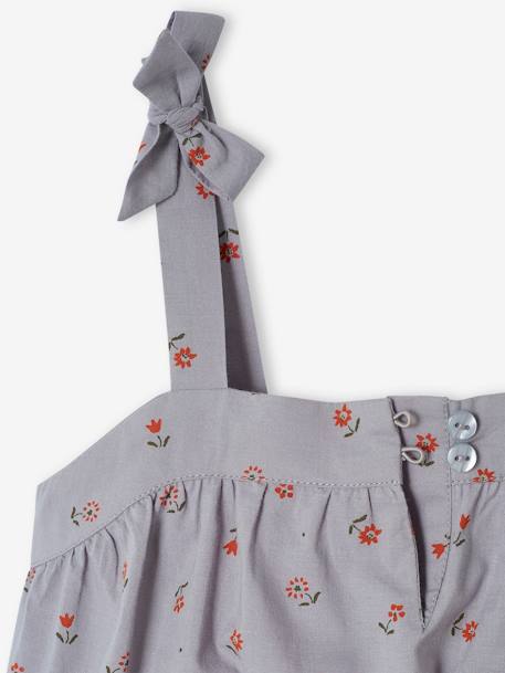 Blusa de alças, estampada às flores, para menina azul-acinzentado 