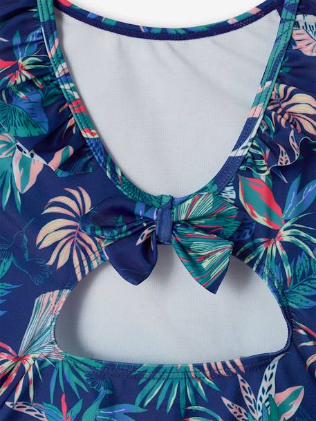 Fato de banho com estampado tropical, para menina marinho 