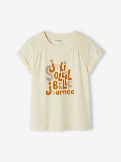 Menina 2-14 anos-T-shirt com mensagem irisada e favos no ombros, de menina
