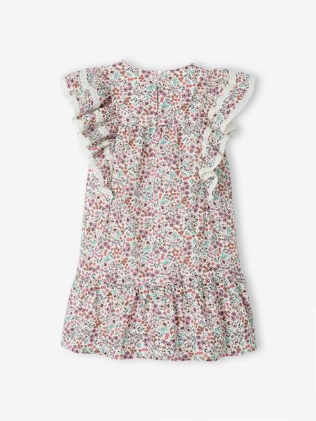 Vestido com flores de cerejeira, mangas com folhos, para menina cru 