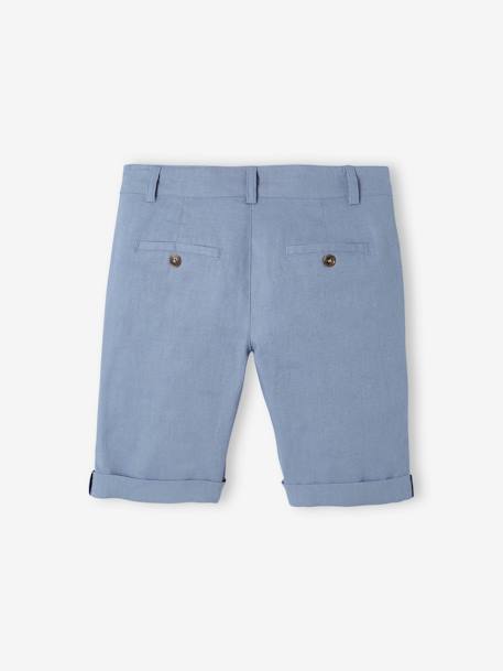 Bermudas para menino em algodão/linho. azul+AZUL ESCURO LISO COM MOTIVO+BEGE CLARO LISO COM MOTIVO+verde-salva 