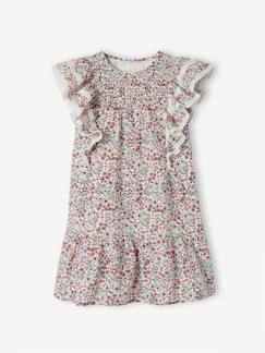 Menina 2-14 anos-Vestido com flores de cerejeira, mangas com folhos, para menina