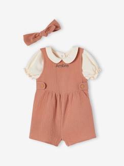 Personalizáveis-Bebé 0-36 meses-Conjuntos-Conjunto personalizável de 3 peças, t-shirt, macacão e fita de cabelo, para bebé