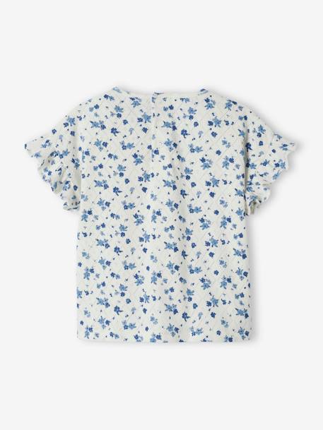 T-shirt às flores, em malha ajurada, para bebé cru 