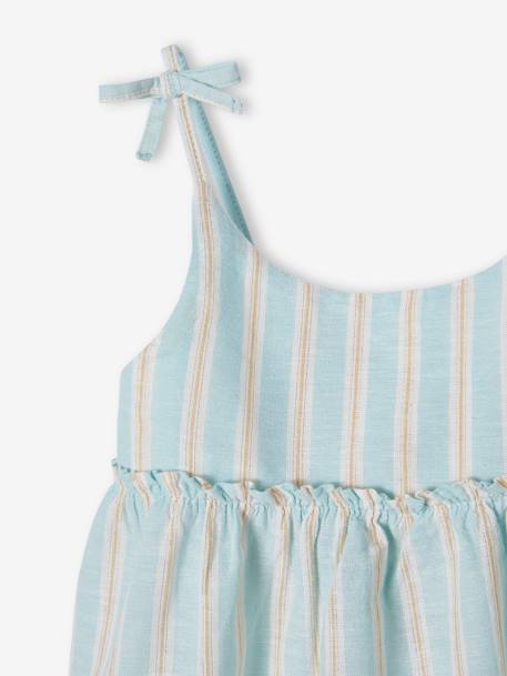 Vestido com alças às riscas em fio brilhante, para menina azul-pálido 