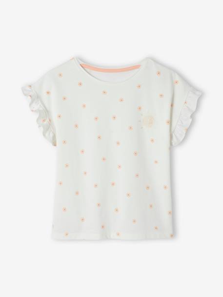 Conjunto t-shirt e calções, em gaze de algodão, para menina marinho+pêssego 