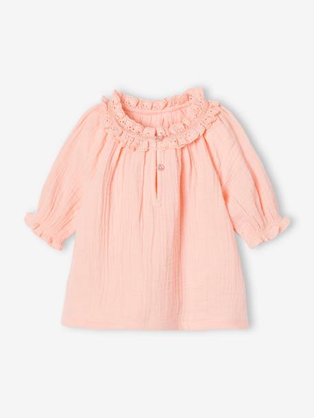 Blusa em gaze de algodão, para bebé coral 