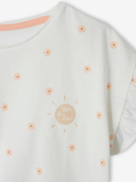 Conjunto t-shirt e calções, em gaze de algodão, para menina marinho+pêssego 