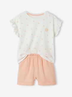 Menina 2-14 anos-Conjunto t-shirt e calções, em gaze de algodão, para menina