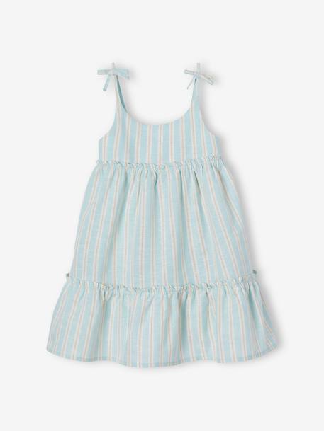 Vestido com alças às riscas em fio brilhante, para menina azul-pálido 