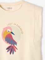 T-shirt com pássaro e sem mangas, para menina cru+rosa-bombom 