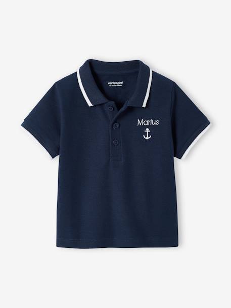 Polo personalizável bordado no peito, para bebé menino Azul escuro liso 