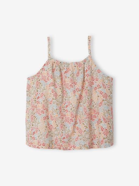 Blusa com alças finas e motivos exóticos, para menina cru 