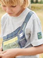 T-shirt estampada com bolsa de cintura a fingir e bolso com fecho, para menino cinza mesclado 