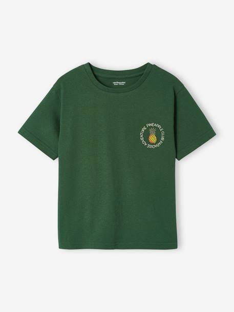 T-shirt com ananás bordado no peito, para menino verde-abeto 