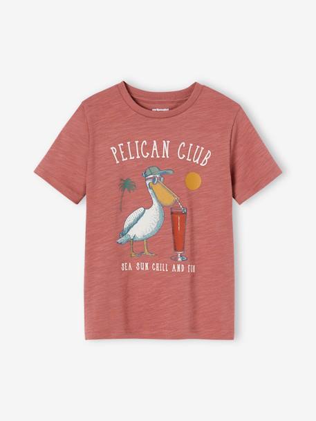 T-shirt com animal engraçado, para menino branco+cru+terracota 