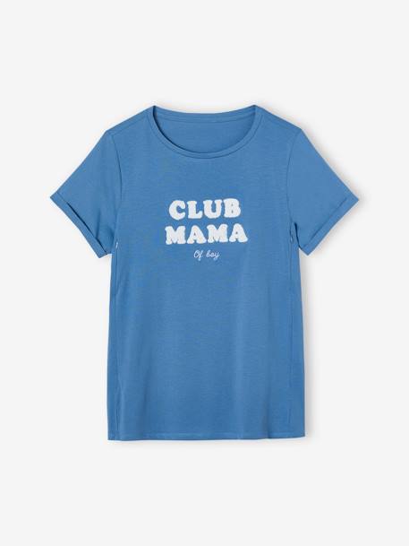 T-shirt com mensagem, personalizável, em algodão bio, especial gravidez e amamentação AZUL MEDIO LISO COM MOTIVO+CINZENTO ESCURO LISO COM MOTIV+mostarda+ROSA CLARO LISO COM MOTIVO 