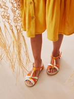 Sandálias fantasia com borlas, para menina amarelo+lote rosa 