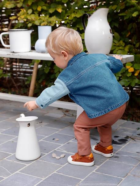 Calças em tecido, com cós elástico, para bebé menino azul-céu+noz pecã 