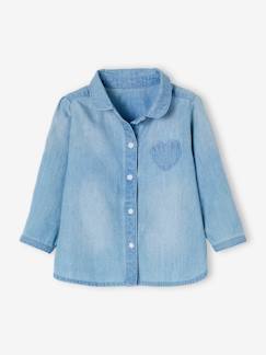 Denim-Bebé 0-36 meses-Camisa de ganga desbotada, personalizável, para bebé menina