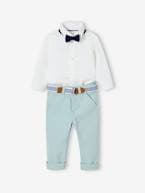 Conjunto de cerimónia, calças com cinto, camisa e laço-papillon, para bebé branco 