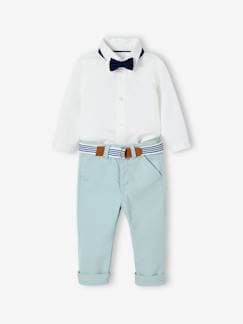 Bebé 0-36 meses-Conjunto de cerimónia, calças com cinto, camisa e laço-papillon, para bebé