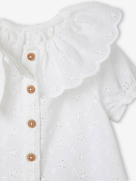 Conjunto de 3 peças, blusa bordada, calções em gaze de algodão e fita de cabelo a condizer, para bebé rosa 