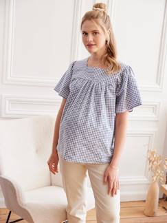 Roupa grávida-Blusas, camisas-Blusa aos quadrados vichy, para grávida