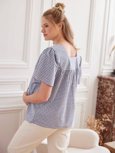 Blusa aos quadrados vichy, para grávida azul-acinzentado 