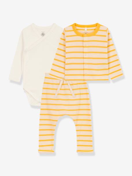 Conjunto de 3 peças para recém-nascido, em algodão bio, da Petit Bateau bege 