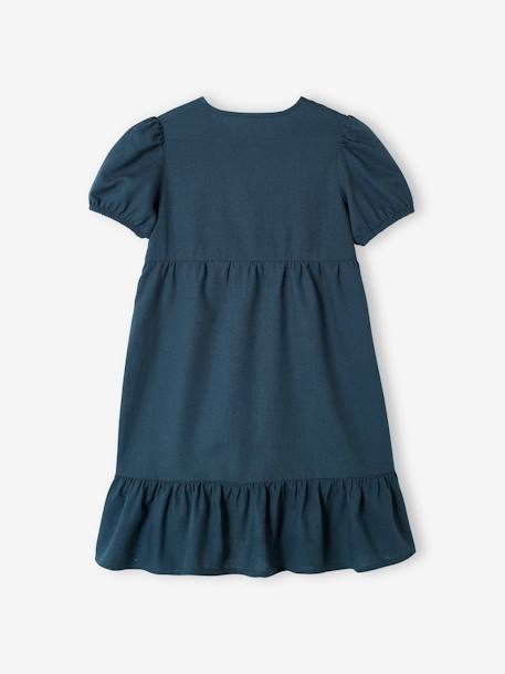 Vestido com botões, em algodão/linho, para menina azul-tinta 