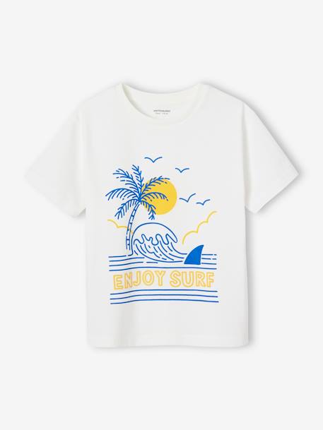 T-shirt com paisagem e detalhes em relevo, para menino azul-ganga+cru 