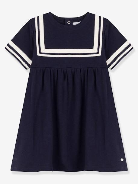 Vestido de mangas curtas, em algodão bio, da Petit Bateau azul 