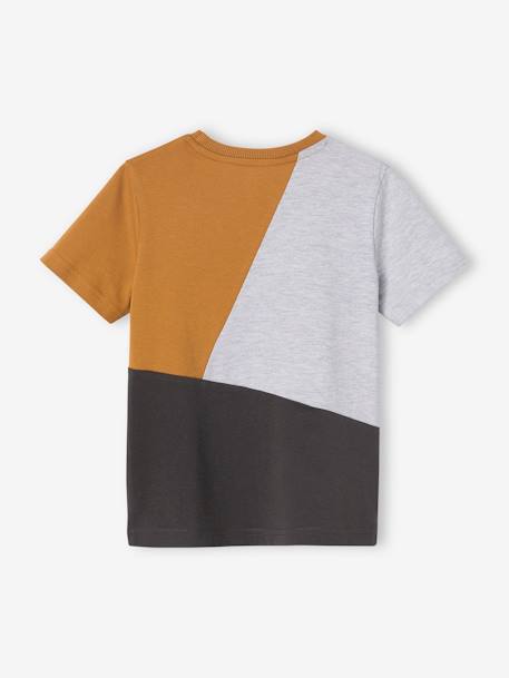 T-shirt de desporto colorblock, mangas curtas, para menino cinza mesclado+verde-água 