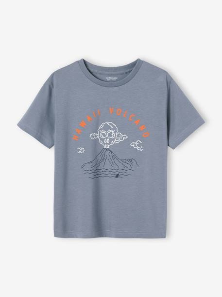 T-shirt com paisagem e detalhes em relevo, para menino azul-ganga+cru 