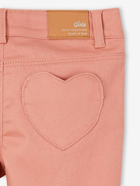 Calças slim indestrutíveis, bolsos coração atrás, para menina rosa-blush 