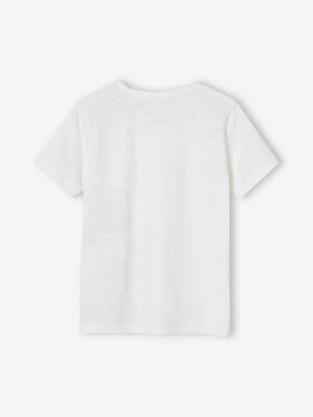 T-shirt com animal engraçado, para menino branco+cru+terracota 