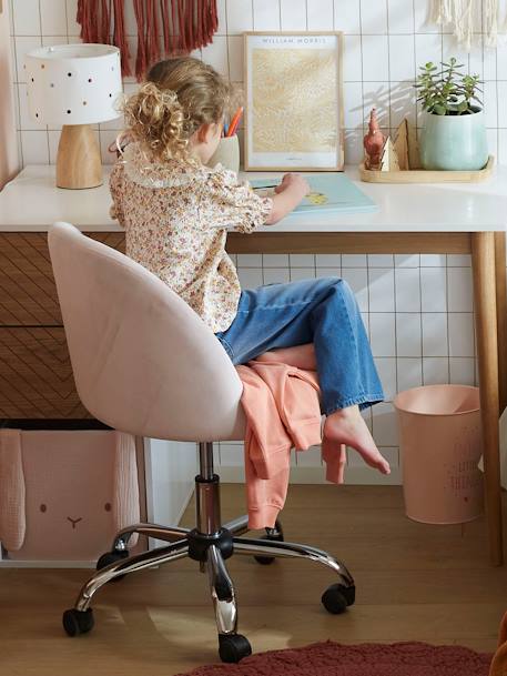 Cadeira de secretária com rodas, em veludo, para criança AZUL MEDIO LISO+rosado+verde-água 