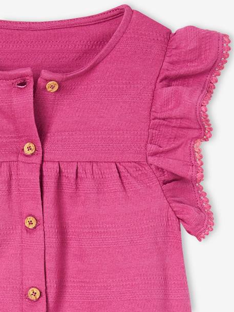 Conjunto de top com folhos e calções em malha fantasia, para menina rosa-peónia 