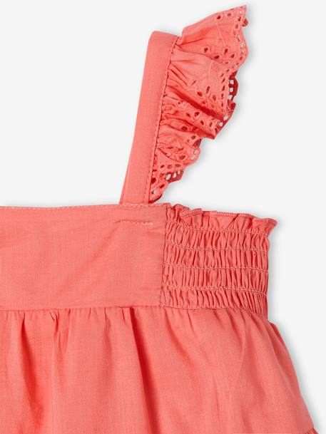 Vestido aos favos com 3 folhos, para bebé rosa 