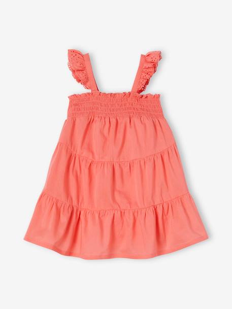 Vestido aos favos com 3 folhos, para bebé rosa 