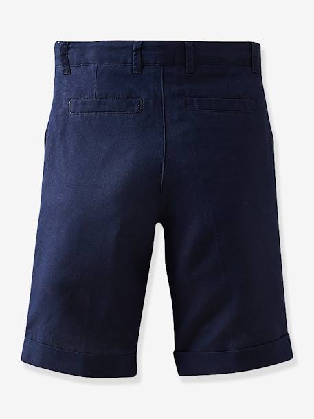 Bermudas de cerimónia, em linho/algodão CYRILLUS, para menino AZUL ESCURO LISO 