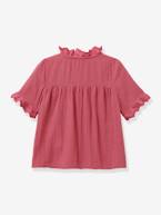 Camisa da CYRILLUS, com bordado inglês, para menina cru+rosa 