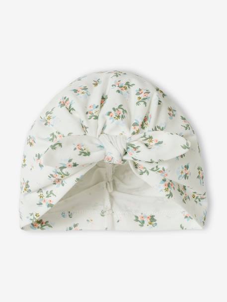 Gorro estilo turbante, em malha estampada, para bebé menina branco estampado 