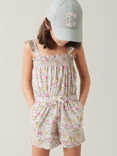 Macacão da CYRILLUS, em tecido Liberty®, para menina branco estampado 