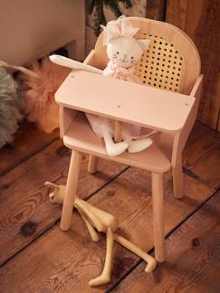 Brinquedos-Cadeira alta, em madeira e palhinha