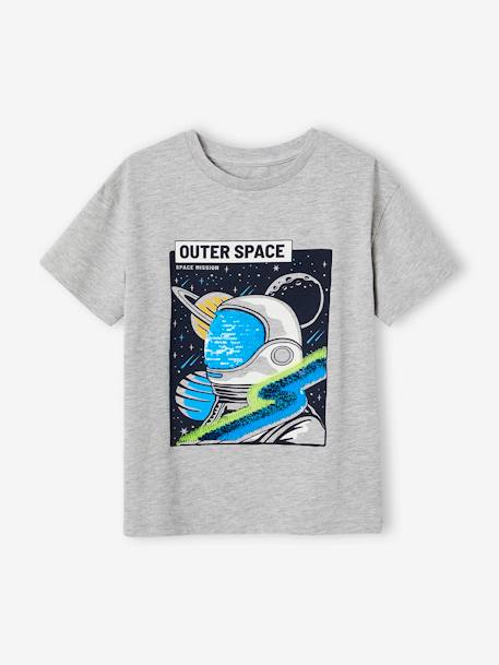 T-shirt com lantejoulas, astronauta, para menino cinza mesclado+marinho 