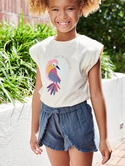 Menina 2-14 anos-T-shirts-T-shirts-T-shirt com pássaro e sem mangas, para menina