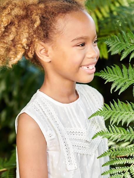 Blusa sem mangas, com detalhes fantasia, para menina cru 